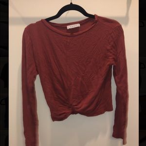 Burnt Red Tie Long Sleeve Crop Top